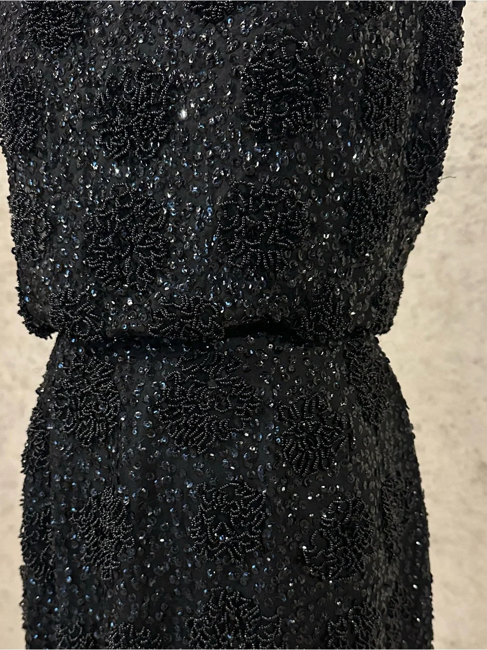 Vintage Black Beaded Cocktail Dress Old Hollywood Glam 70s 80s Luxury Size XS - Picture 4 of 8